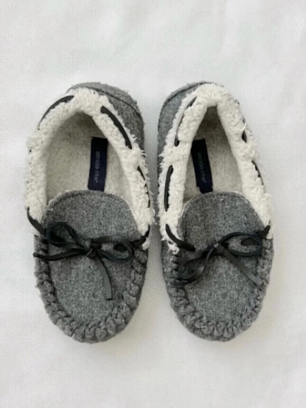 Stride Rite Grey Sherpa Moccasin Slippers for Kids